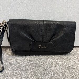 Coach Black Leather Clutch Wristlet